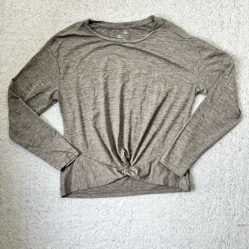 Women's Gap Fit Brushed Brown Tech Jersey Knot Front Long Sleeve Top Size S
